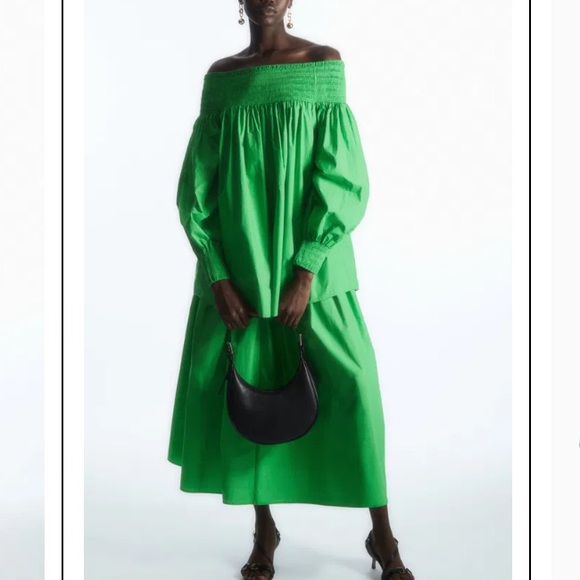 COS Smocked Off-the-Shoulder top in Green Size EUR L - Picture 4 of 16